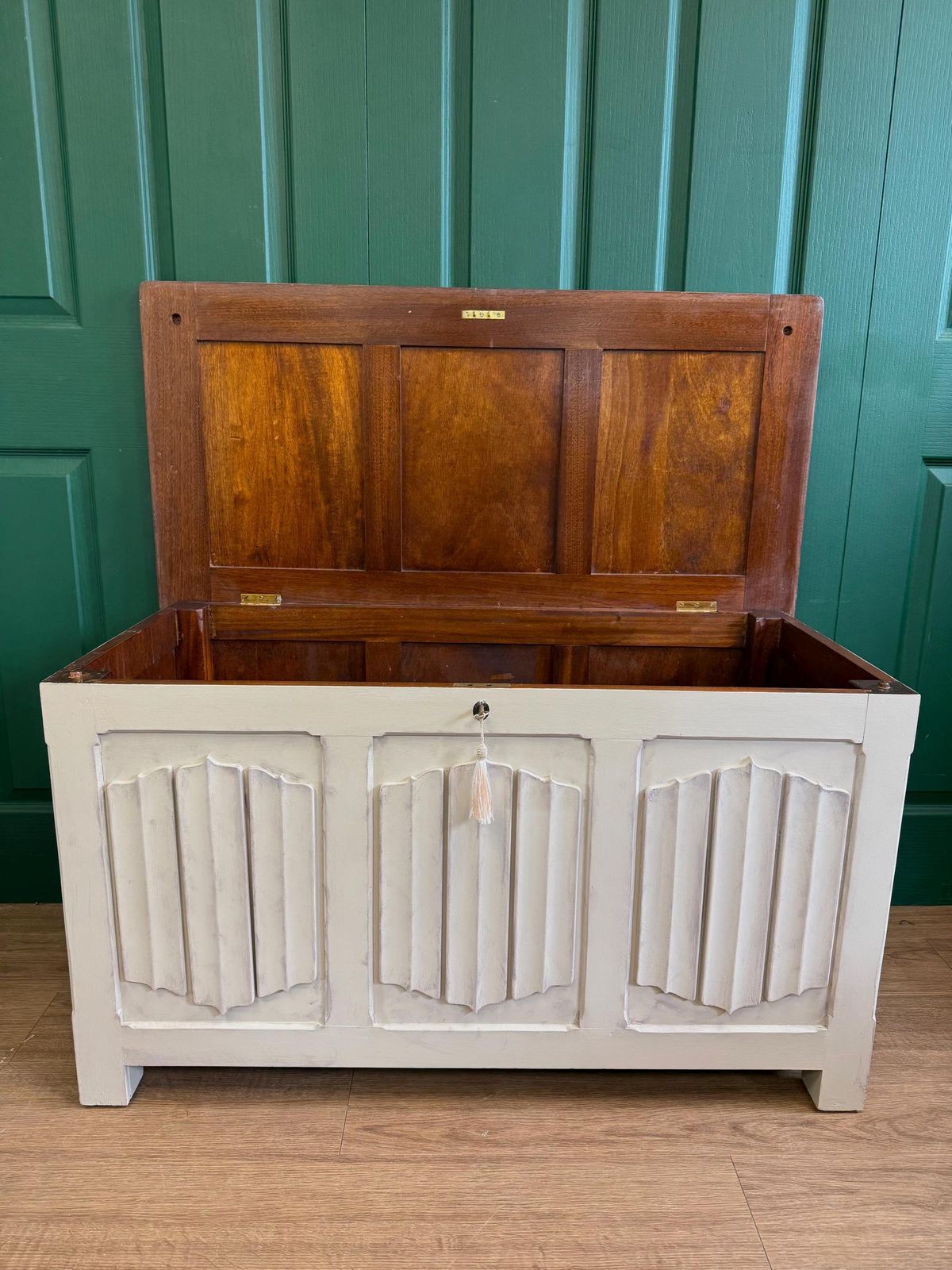 Refurbished Vintage Old Charm Style Blanket Box Trunk Ottoman Natural Cream photo vintage