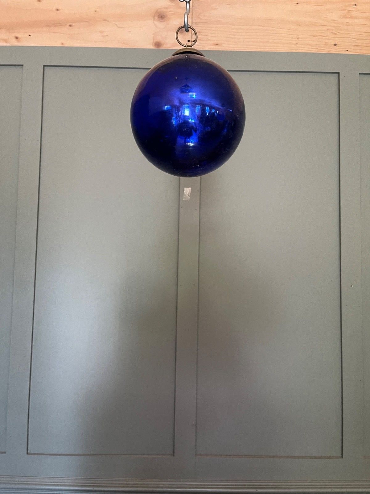 Antique Witches Ball Deep Blue Glass Circa Mid 1800’s photo 195.0