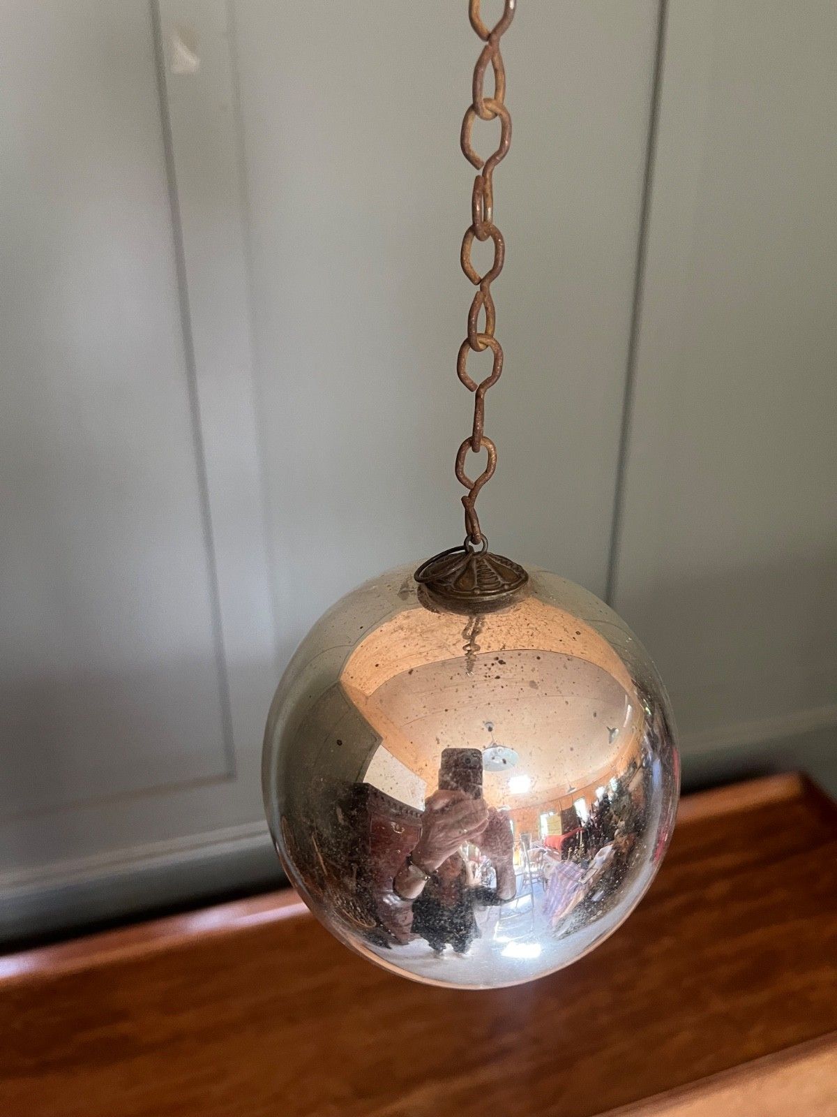 Antique Witches Ball Silver Hand Blown Mercury Glass Circa Mid 1800’s photo furniture