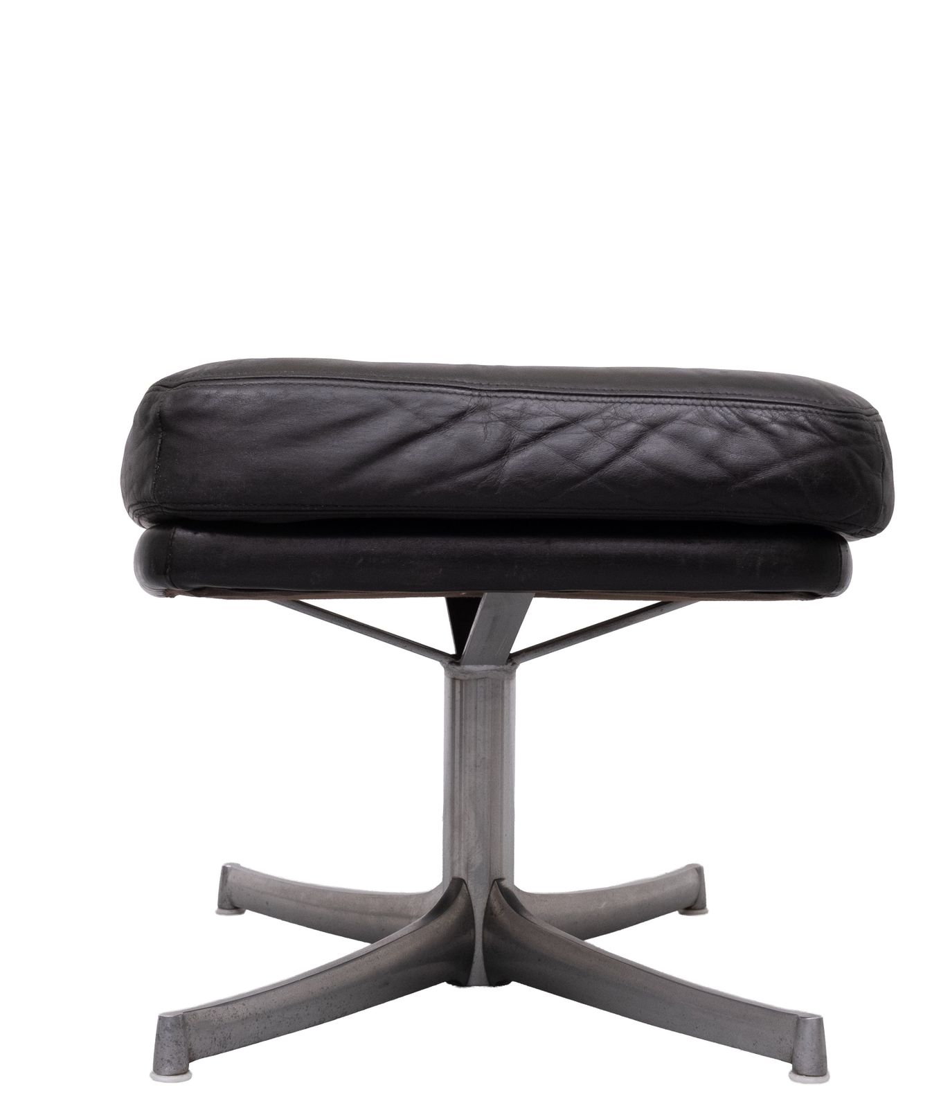 Zwarte Leren Voetenbank, Collection Walter Knoll, Ca. Jaren 1970, Duitsland photo vintage