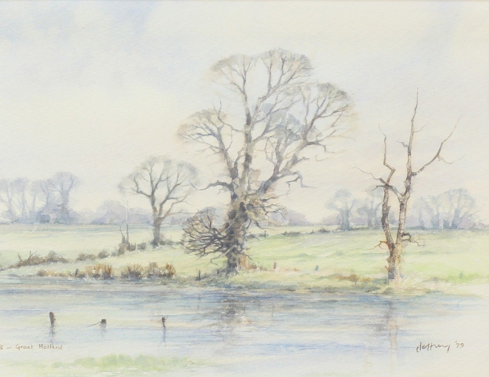 Watercolour By Terry Jeffrey. Titled 'February Floods, Great Holland' photo furniture