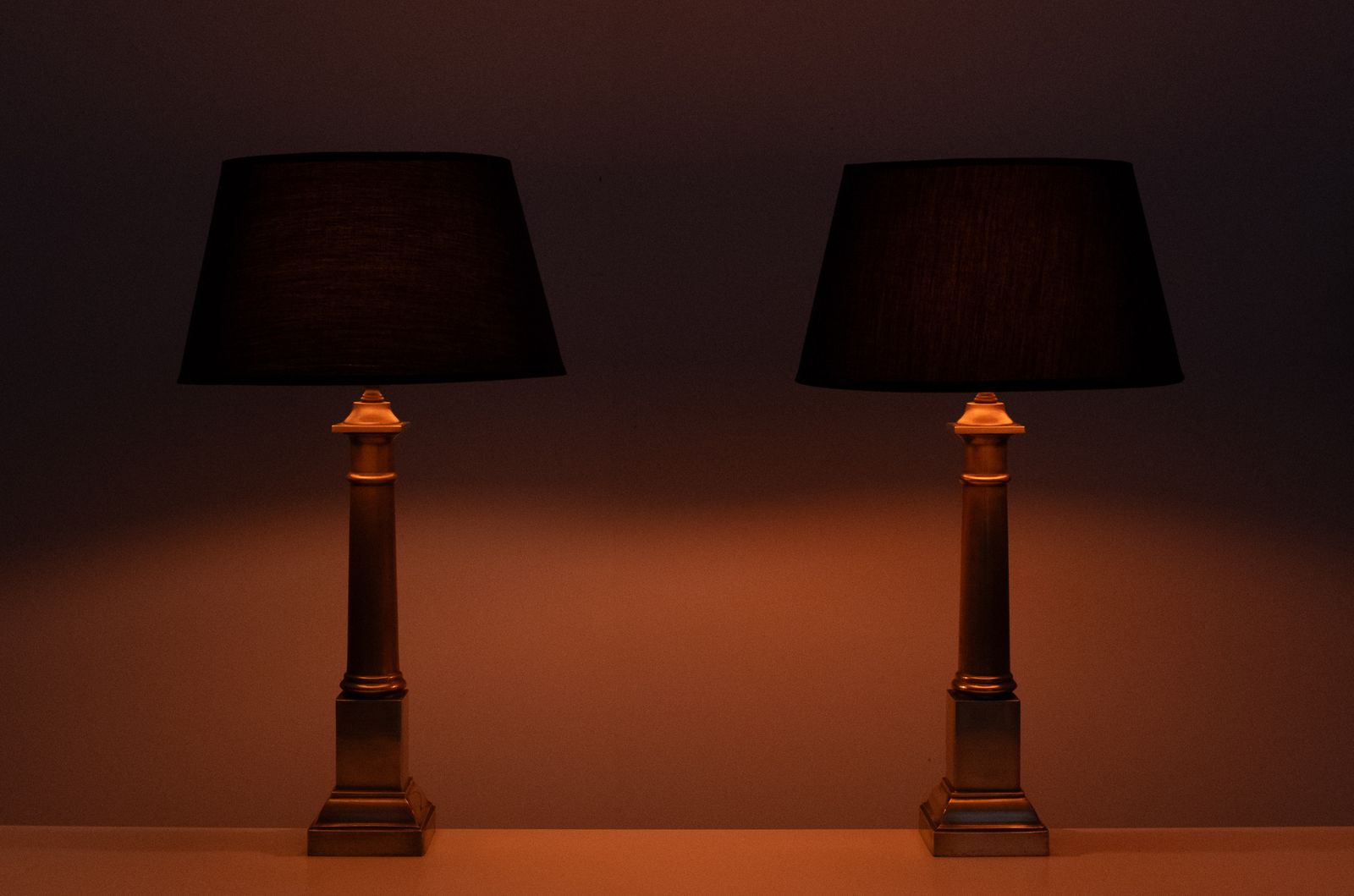 photo for sale A Set Of Two Bronze Doric Column Table Lamps 1960s France