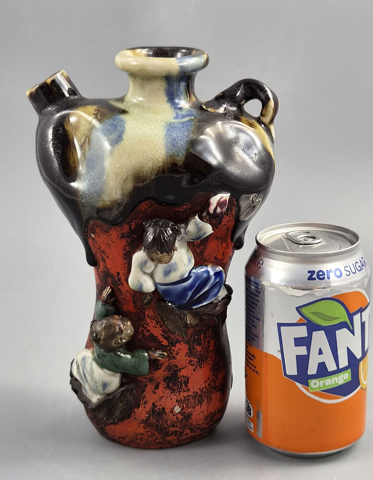 Home Decor Japanese Sumida Gawa Vase By Inoue Ryosai, Figures On A Cliff, Meiji–Taishō C.1900–1920 photo