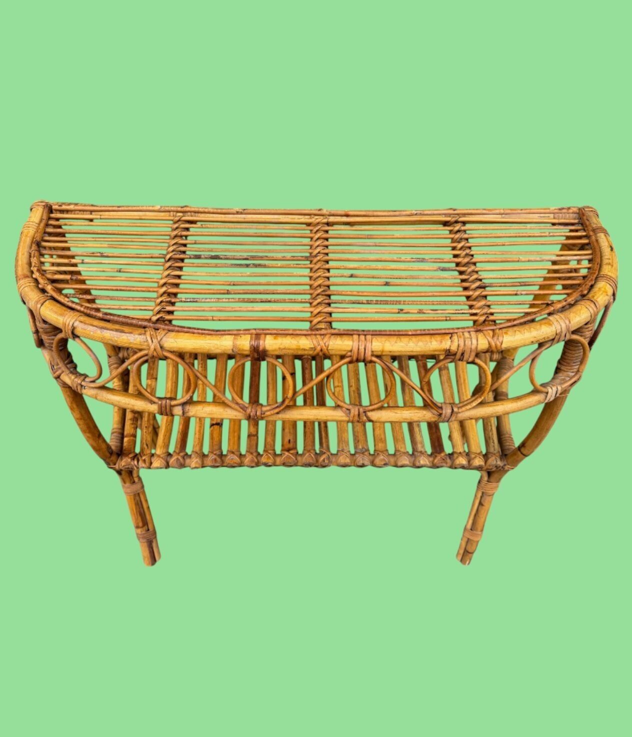 735.0 An Italian 1970s Split Cane Bamboo, Bonacina Style Table photo