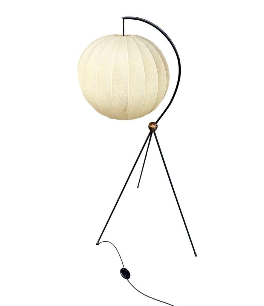 A Rare Italian 1960s Black Lacquer And Brass Tripod Floor Lamp With Cocoon Shade By Castiglioni photo vinterior