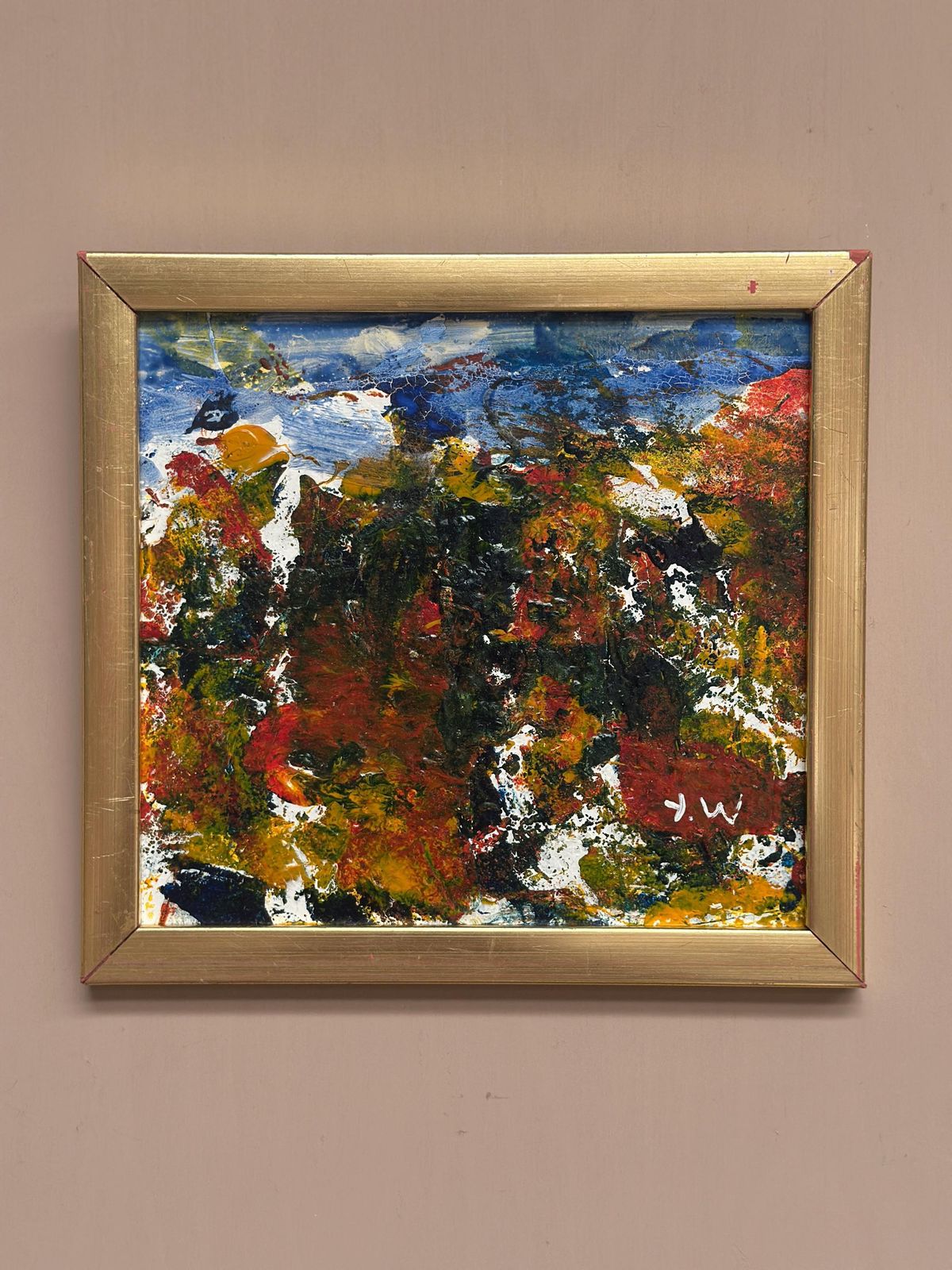 Swedish Mid Century Oil On Panel – “Folk Fran V” By Unknown Artist, Dated 1970, Vintage & Framed 27 × 26 Cm( 10.6" X 10.2") photo Art