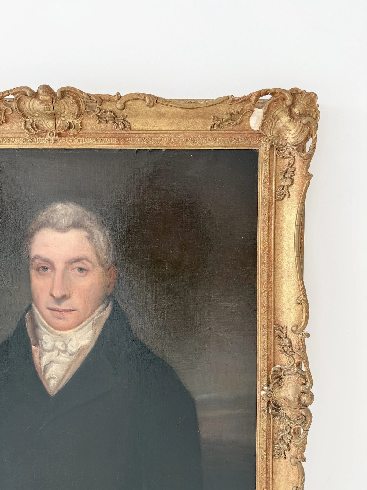 photo furniture Pair Of Framed Oil On Canvas Portrait Paintings Of Man And Woman, 19th Century, English Provincial School