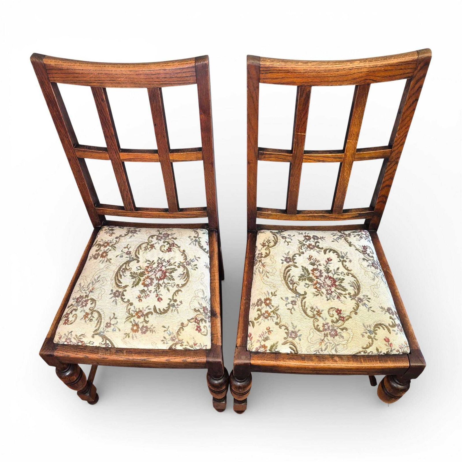 Set Of 4 Arts & Crafts Oak Dining Chairs | Antique Oak Chairs | Upholstered Seats | Early 20th Century photo for sale