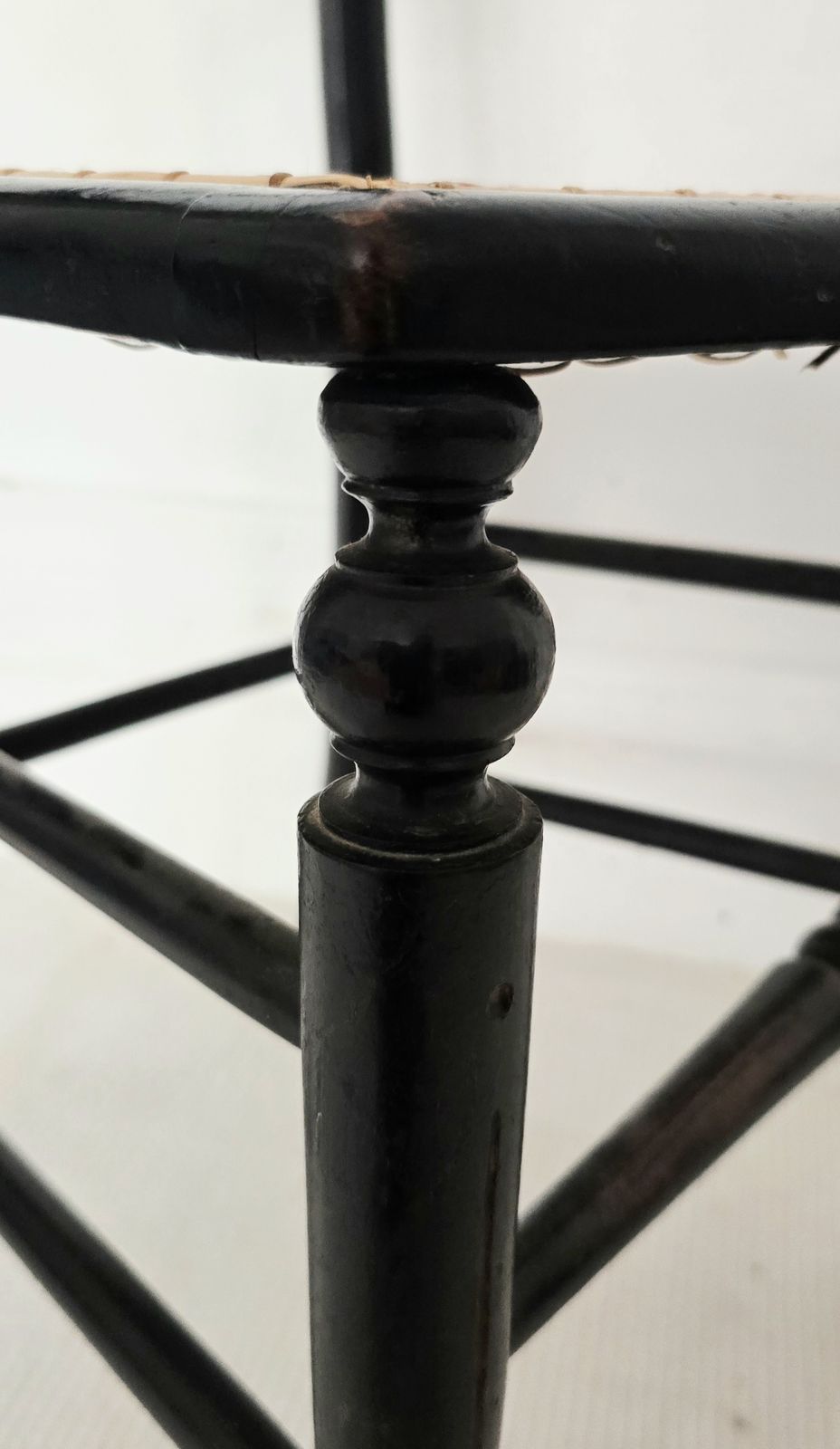 A Victorian Ebonised Salon Chair With Rattan Seat  & Bone Inlay. photo vintage
