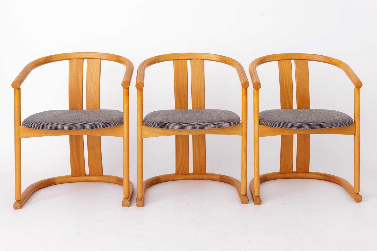 photo furniture Set Of 4 Casala Dining Chairs Beech Wood Germany 1970s Mid Century Modern Gray Blue Upholstery