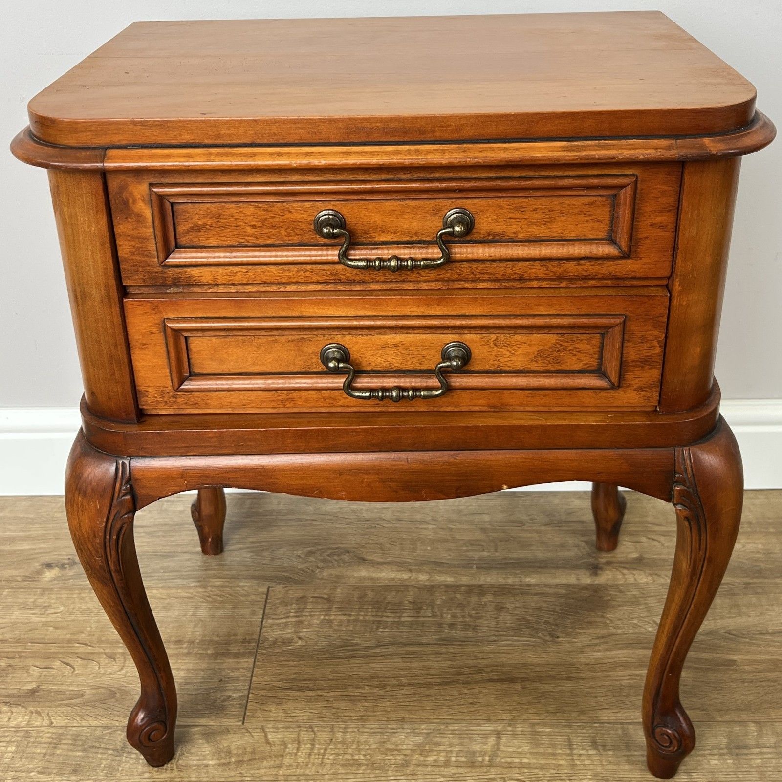 Pair Of Bedside Tables Vintage French Louis Nightstands Carved Cabinets Lot 6134 photo vinterior