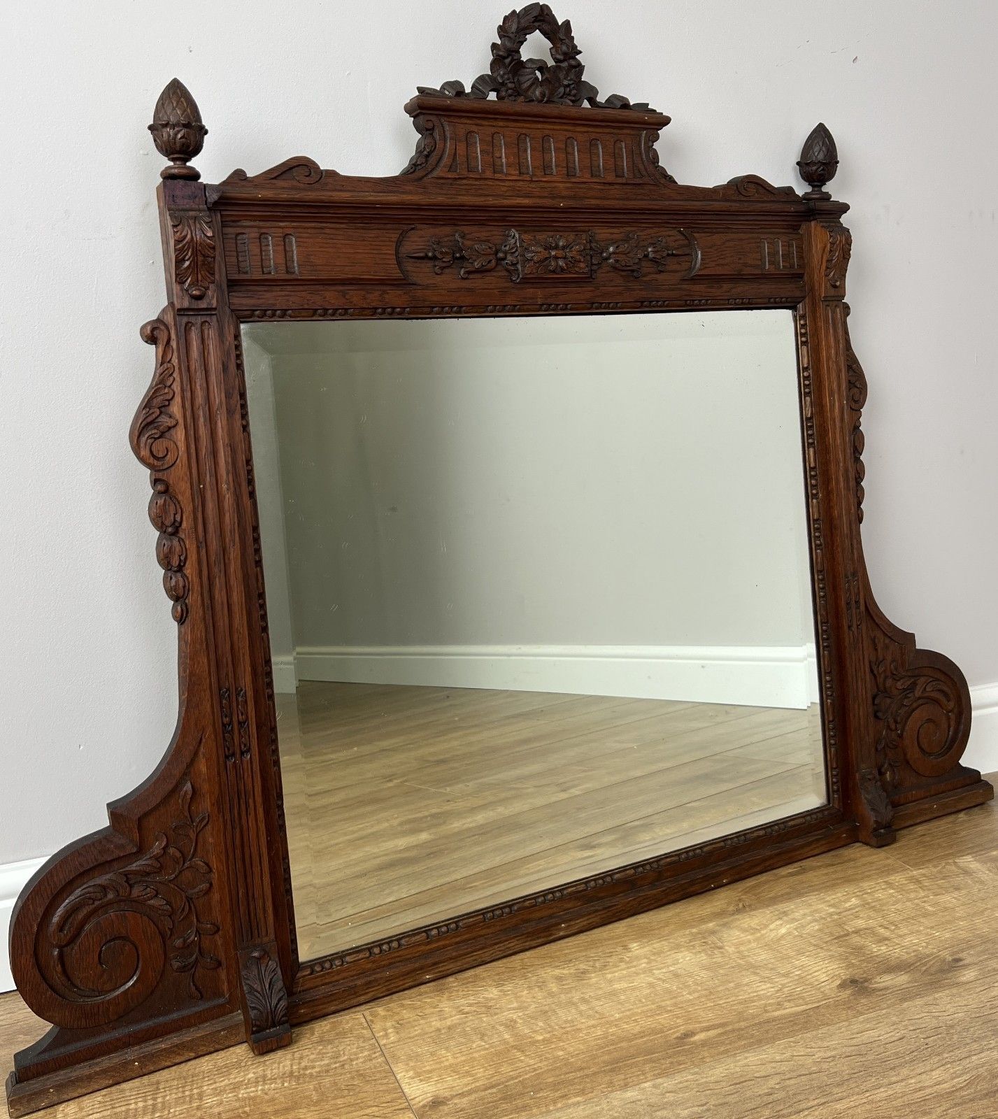 Mirror Antique French Style Oak Wall Mirror Carved Decorative Frame Lot 6140