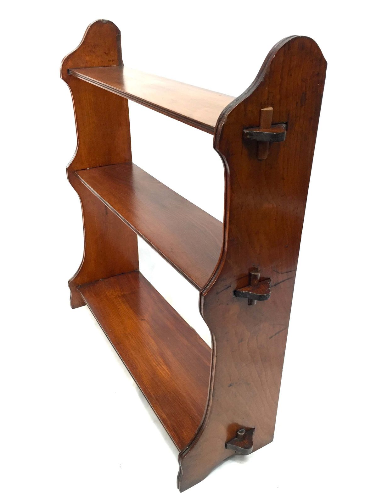 Antique Large Wooden Hand Carved Arts & Crafts Wall Hanging Peg Shelf C1930 photo vintage