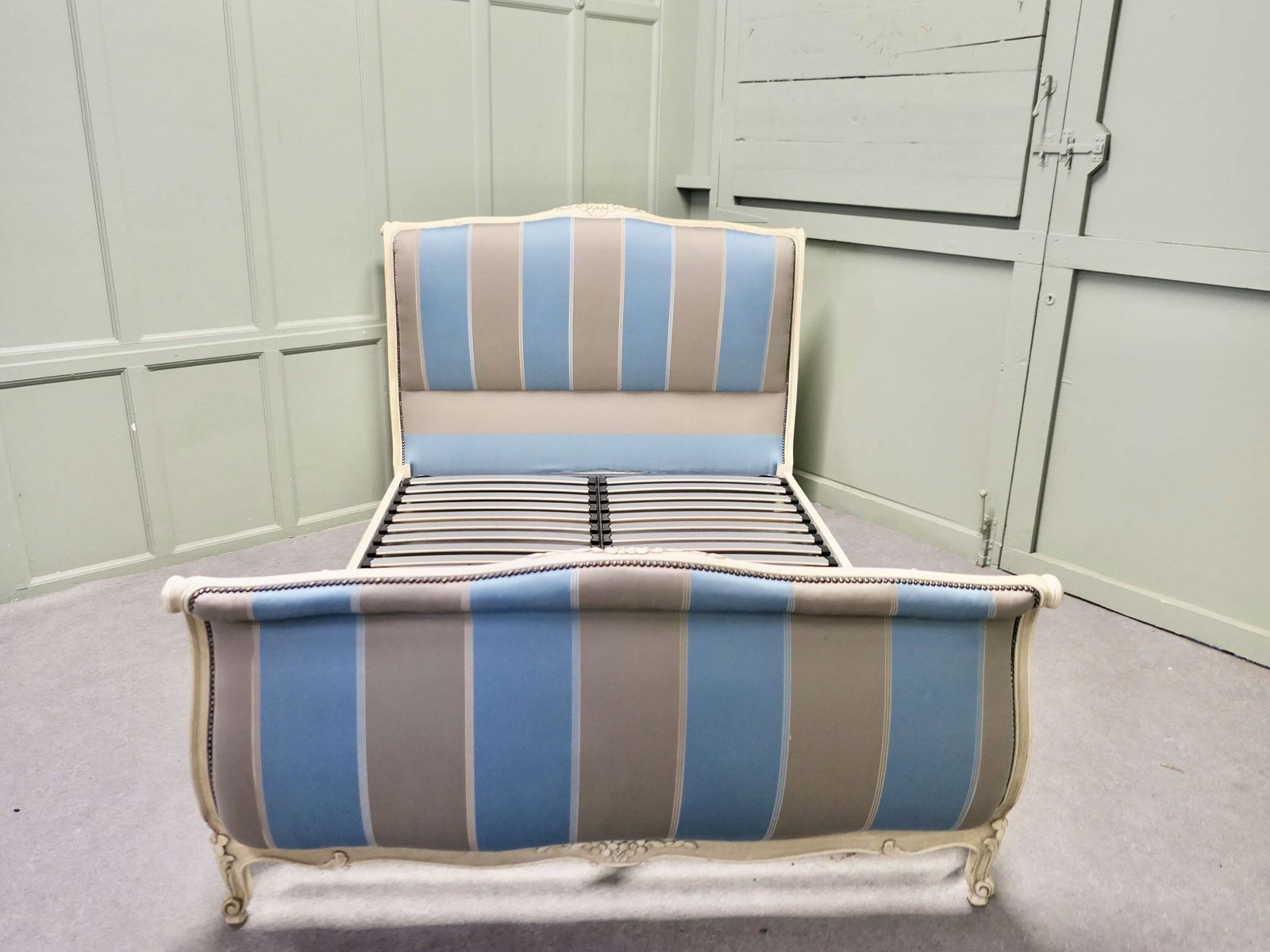 French Silk Upholstered Château Double Bed photo for sale