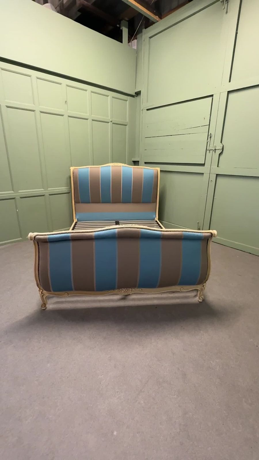 French Silk Upholstered Château Double Bed photo vintage