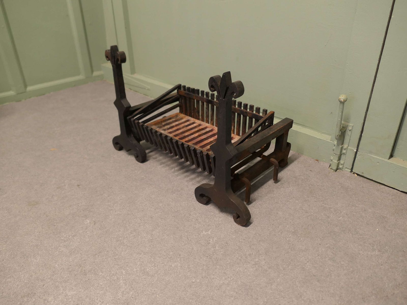 Large 19th Century Andirons With Grate These Are Heavy Hand Forged Iron Andirons photo Home Fixtures