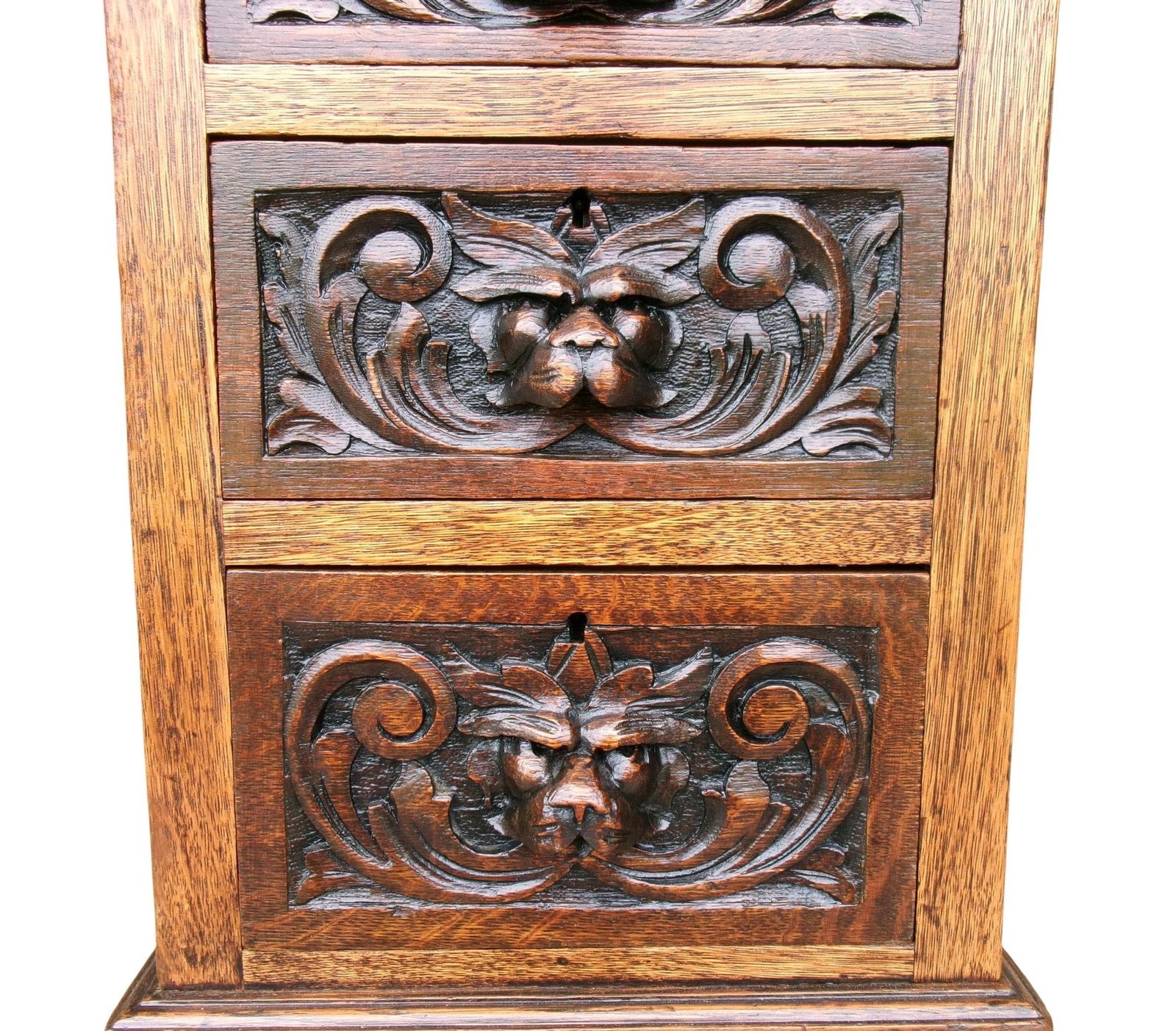 Victorian Lion Mask Oak Desk, Red Leather Top, Antique Carved Flemish Study Library Office Furniture photo vintage