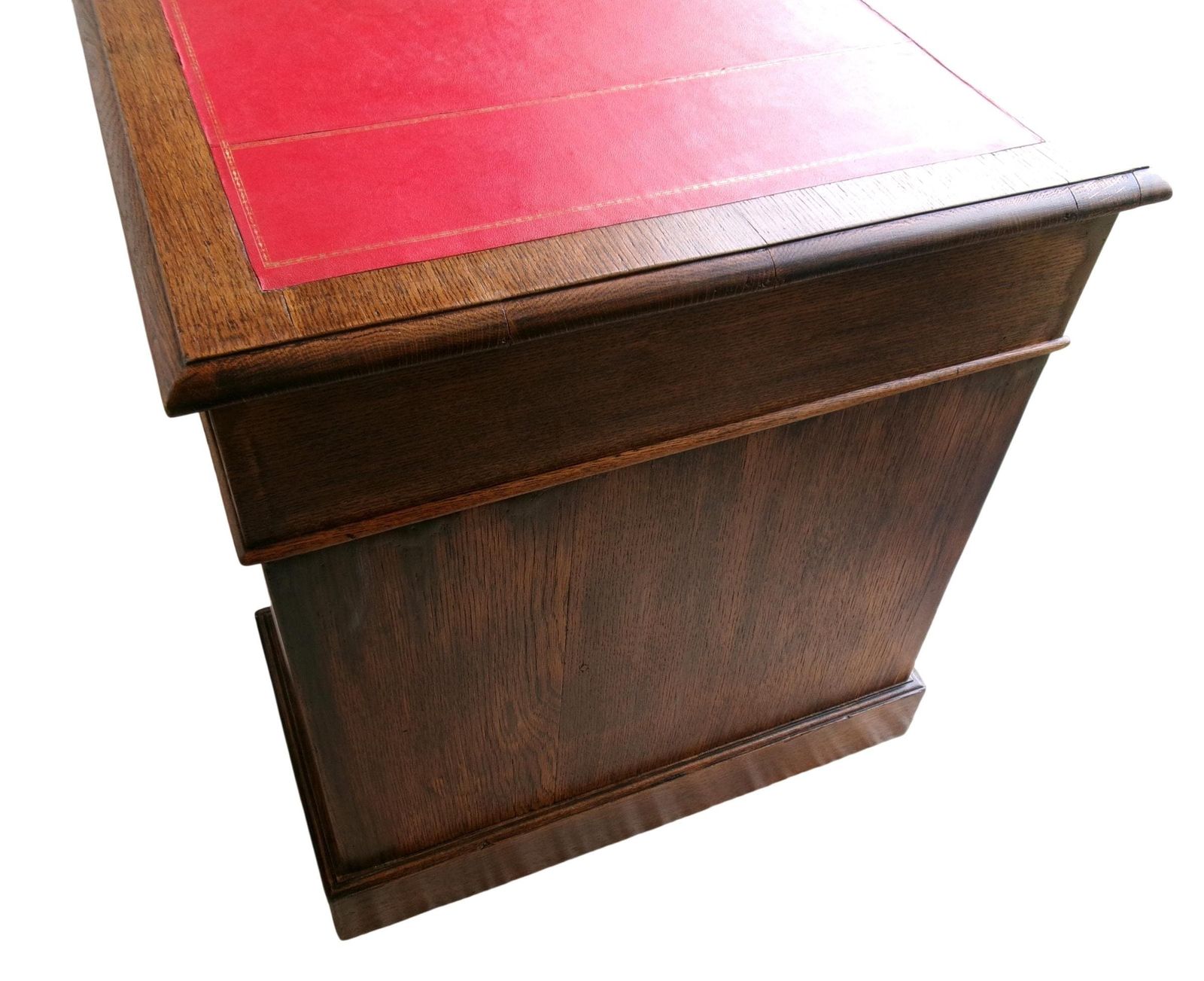 photo vintage Victorian Lion Mask Oak Desk, Red Leather Top, Antique Carved Flemish Study Library Office Furniture