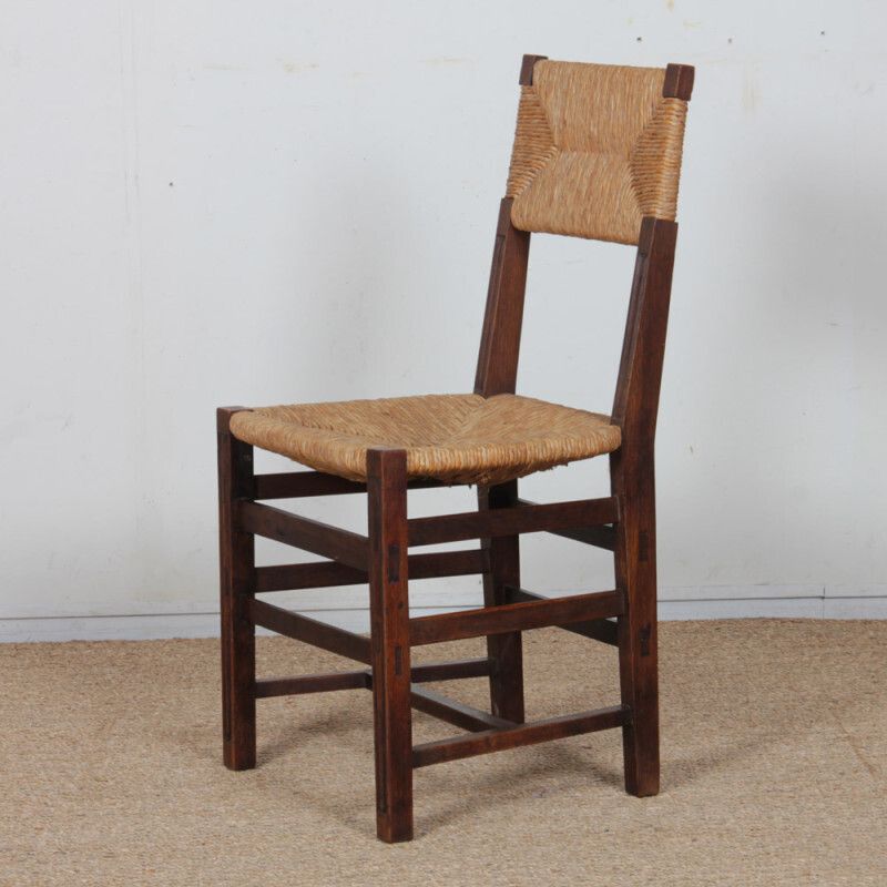 Set Of 6 Oak Wicker Chairs, French Craftsmanship, 1950 photo buy