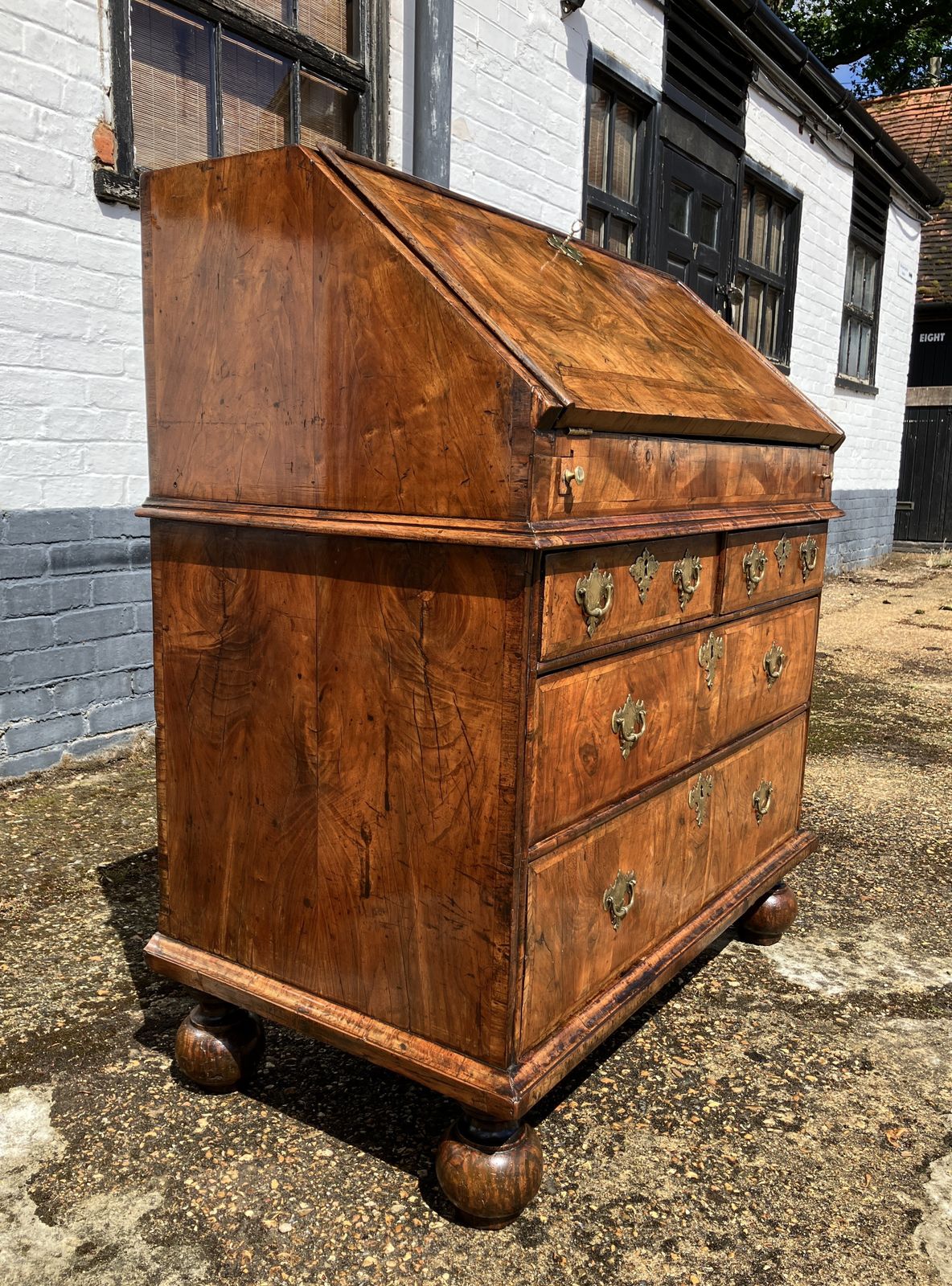 Fine Early 18th Century English Walnut Fall Front Bureau, Circa 1705 photo Furniture