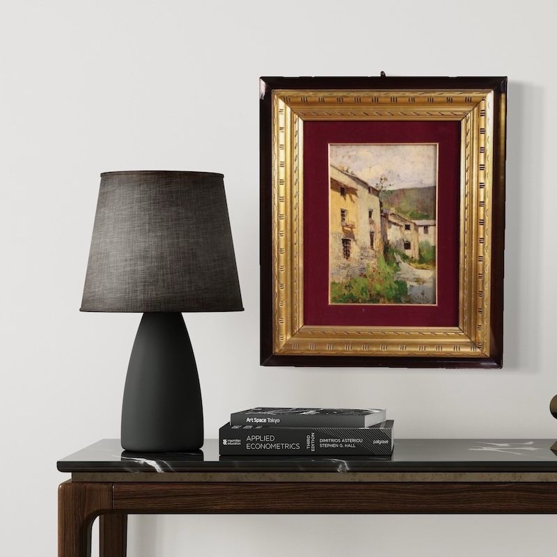 photo vintage Peinture italienne de paysage, vue de maisons, XXe siècle