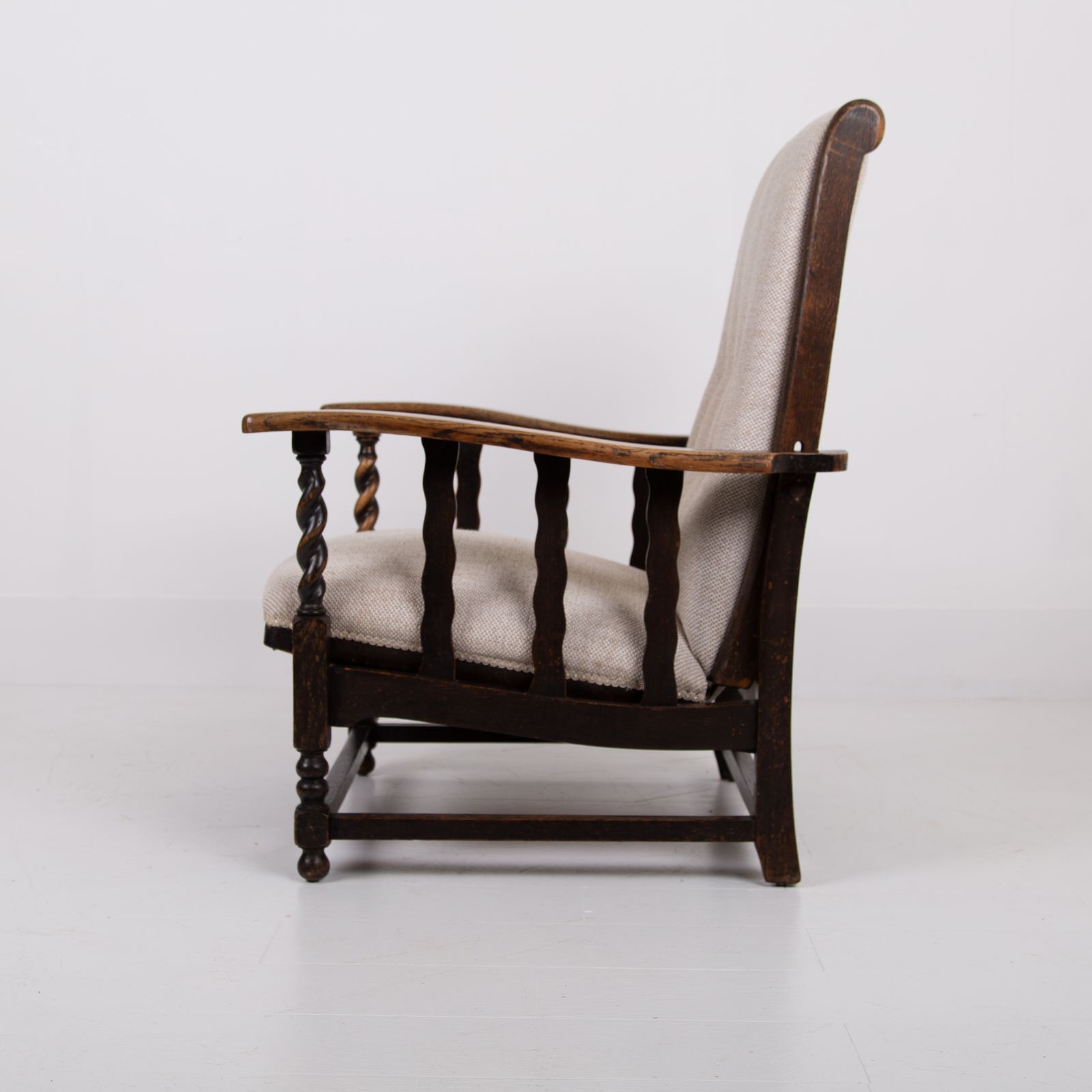 Pair Of Reclining Oak Armchairs New Upholstery C1915 photo Furniture