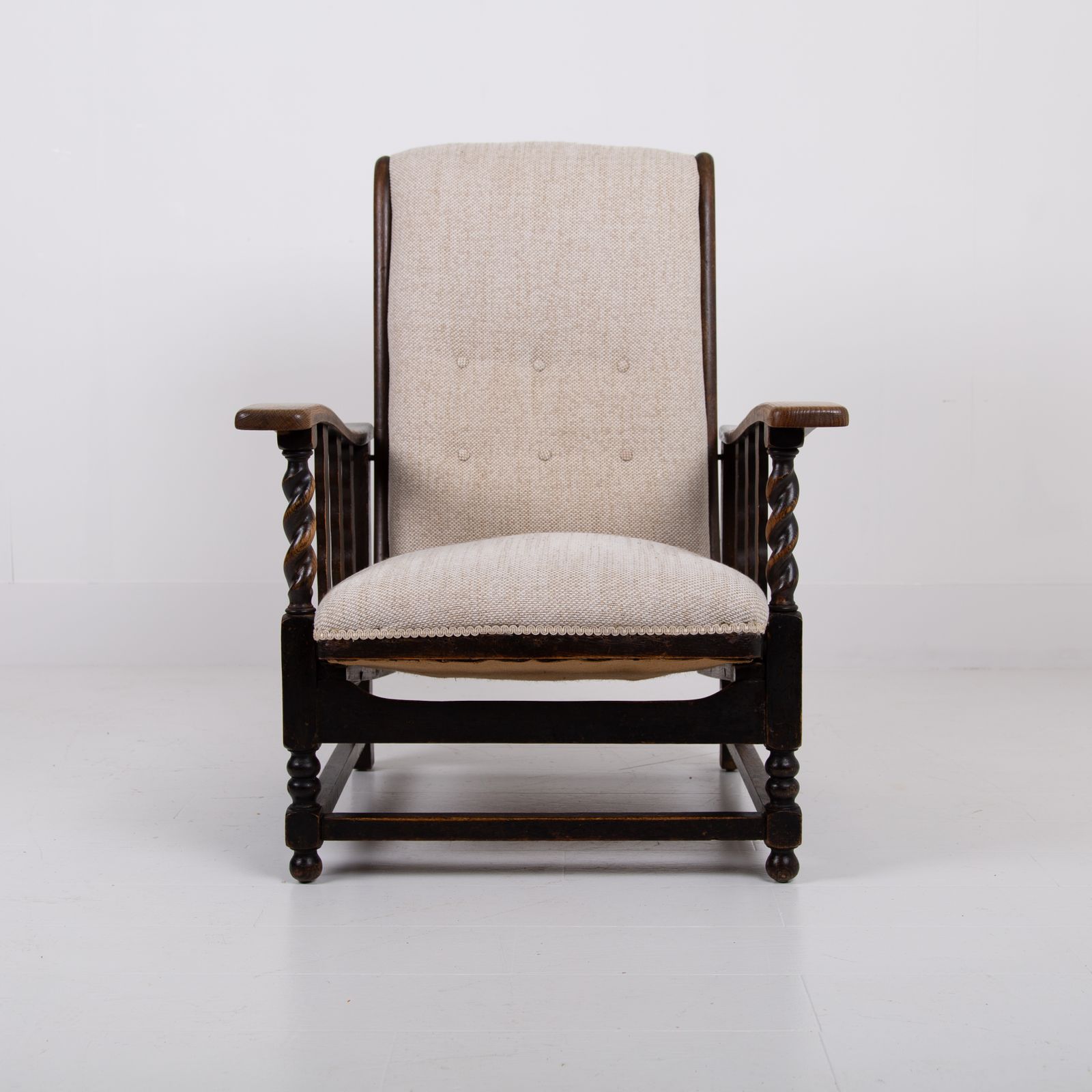 Pair Of Reclining Oak Armchairs New Upholstery C1915 photo 1050.0