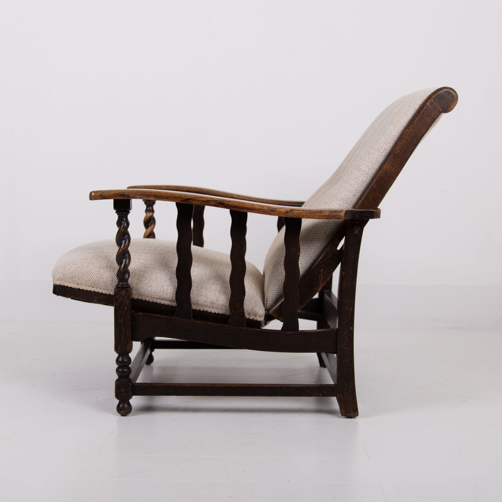 Pair Of Reclining Oak Armchairs New Upholstery C1915 photo buy