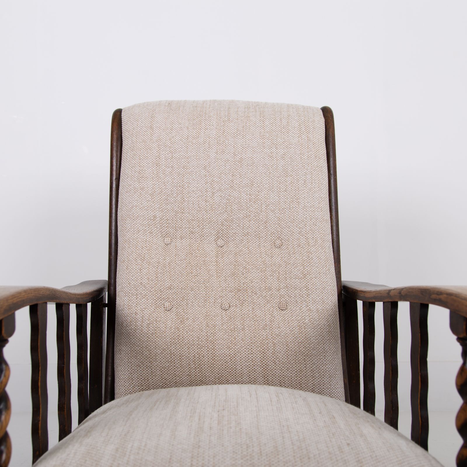 1050.0 Pair Of Reclining Oak Armchairs New Upholstery C1915 photo
