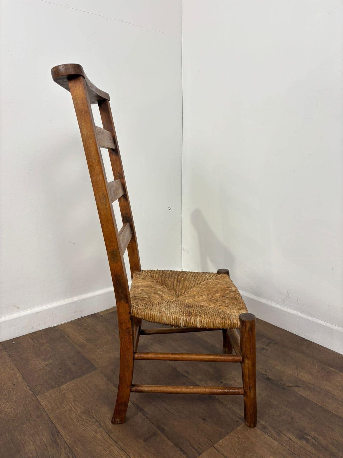 Antique Beech Rush Seat Prayer Chair photo vintage