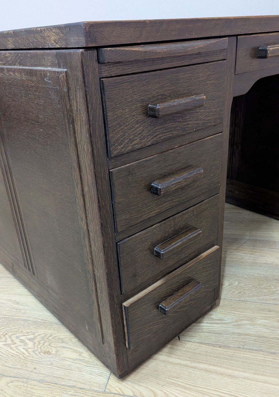 Large Antique Early 20th Century Dark Oak Pedestal Desk photo Furniture