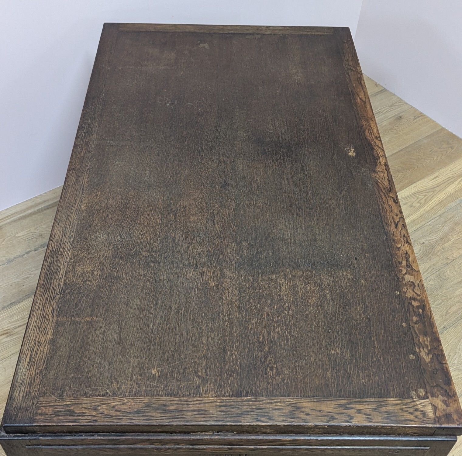 Furniture Large Antique Early 20th Century Dark Oak Pedestal Desk photo