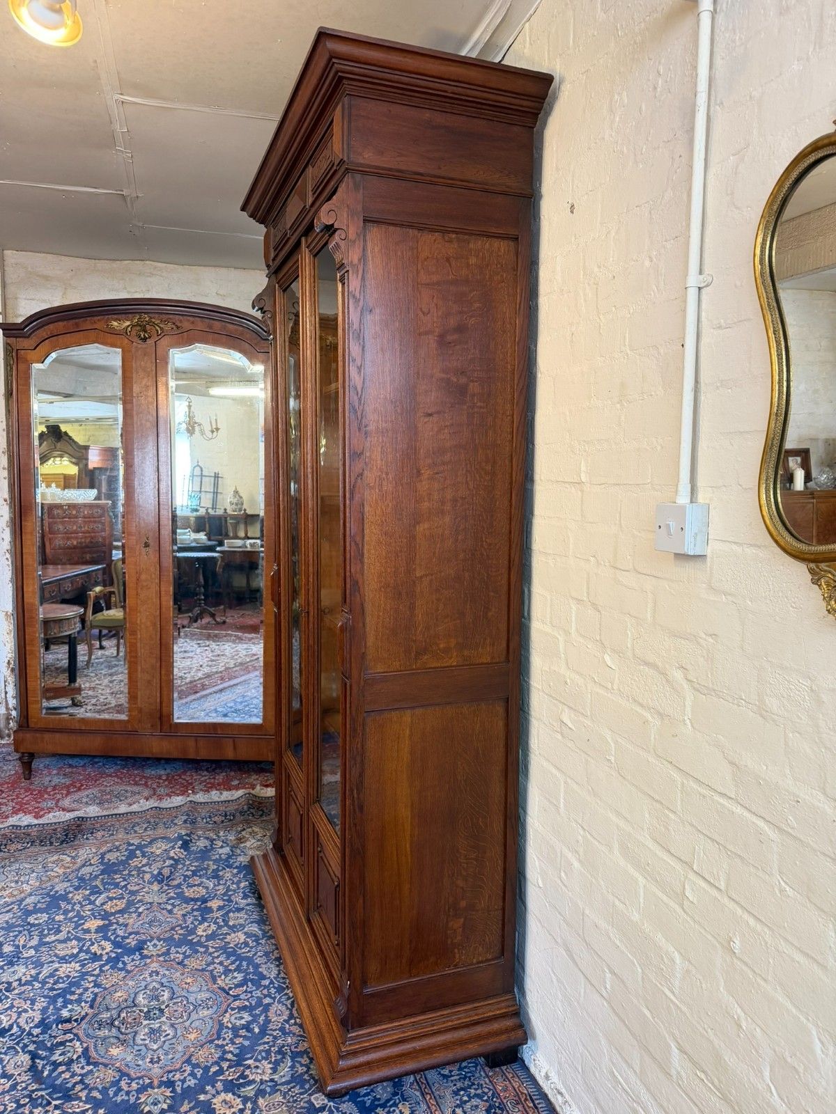 895.0 Tall French Antique Carved Oak Glazed Bookcase/Cabinet Circa 1890 photo
