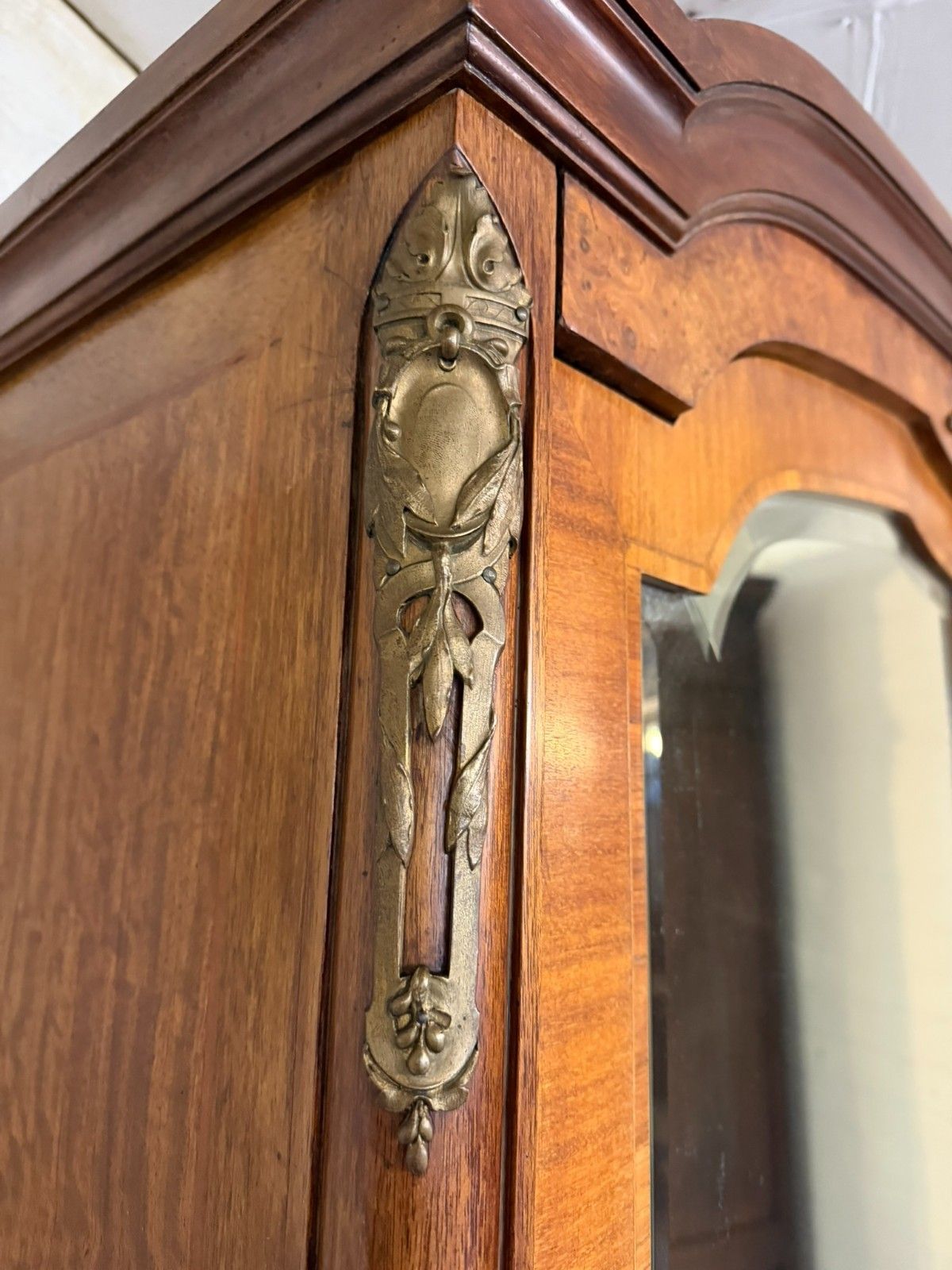 Antique French Burr Walnut Louis XV Mirror Door Armoire Circa 1900 photo vintage