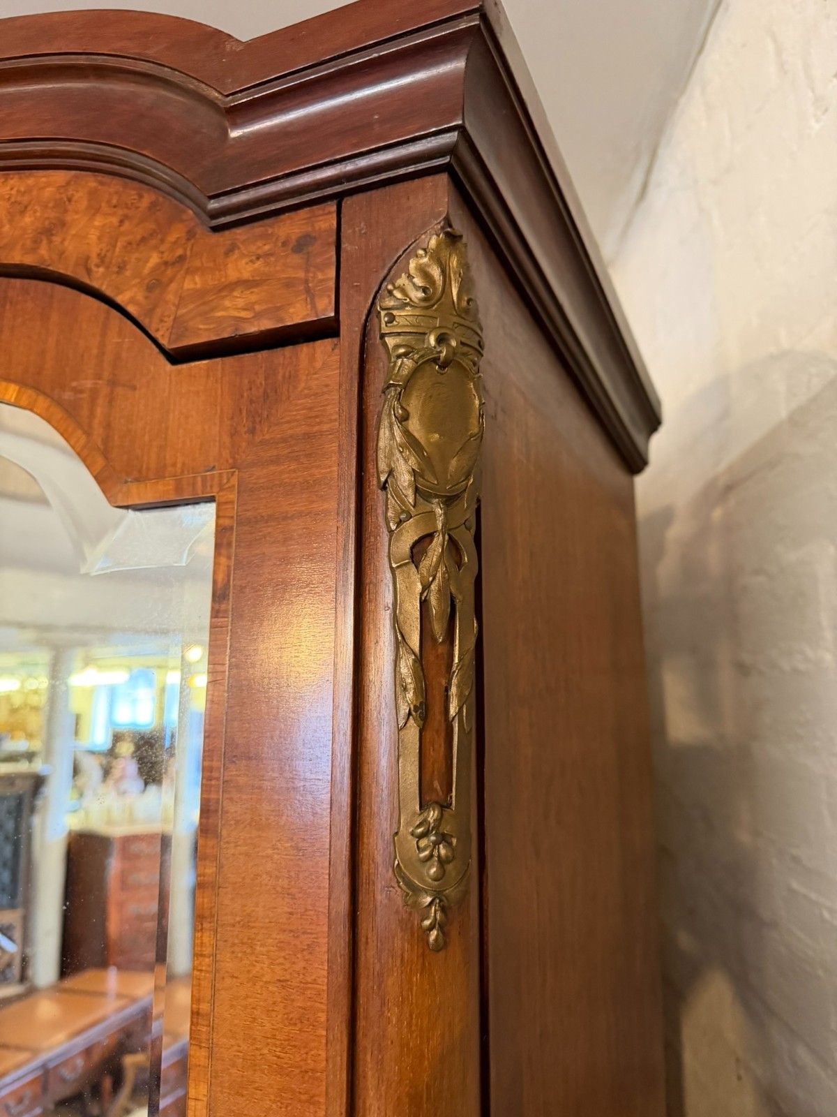 photo vinterior Antique French Burr Walnut Louis XV Mirror Door Armoire Circa 1900