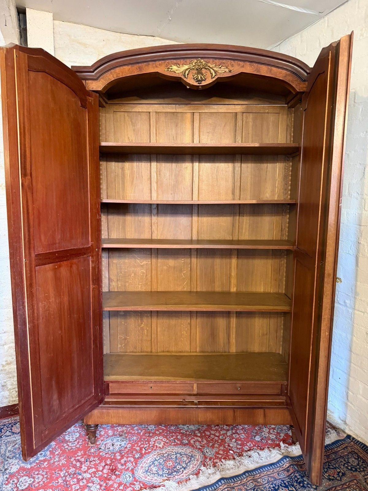 photo vintage Antique French Burr Walnut Louis XV Mirror Door Armoire Circa 1900