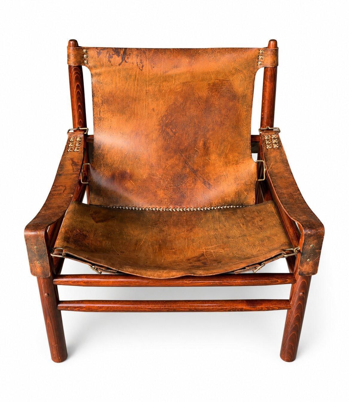 Leather Safari Lounge Chair With Ottoman, In The Style Of Arne Norell, 1970s photo 2321.0
