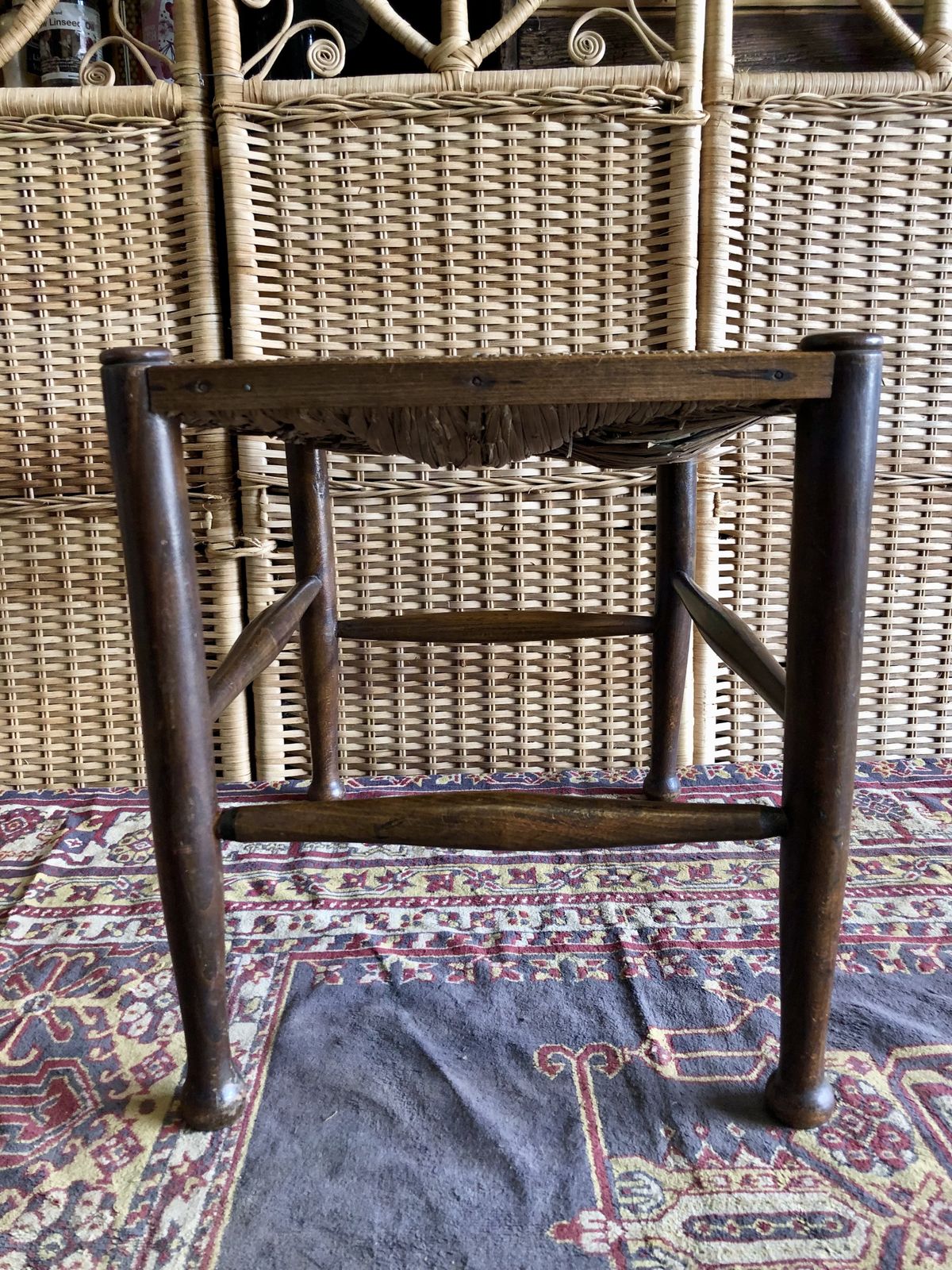 Furniture Antique Stool With Rush Seat photo
