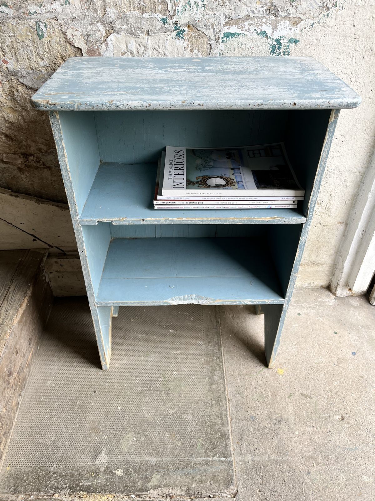 photo furniture Edwardian Small Pine Bookcase In Distressed Blue Paint