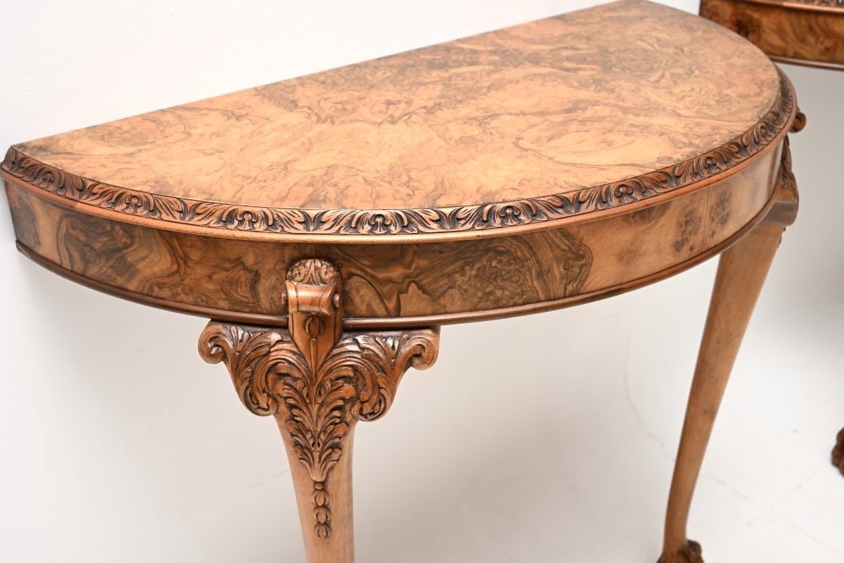 Pair Of Antique Burr Walnut Console Tables photo 1268.0