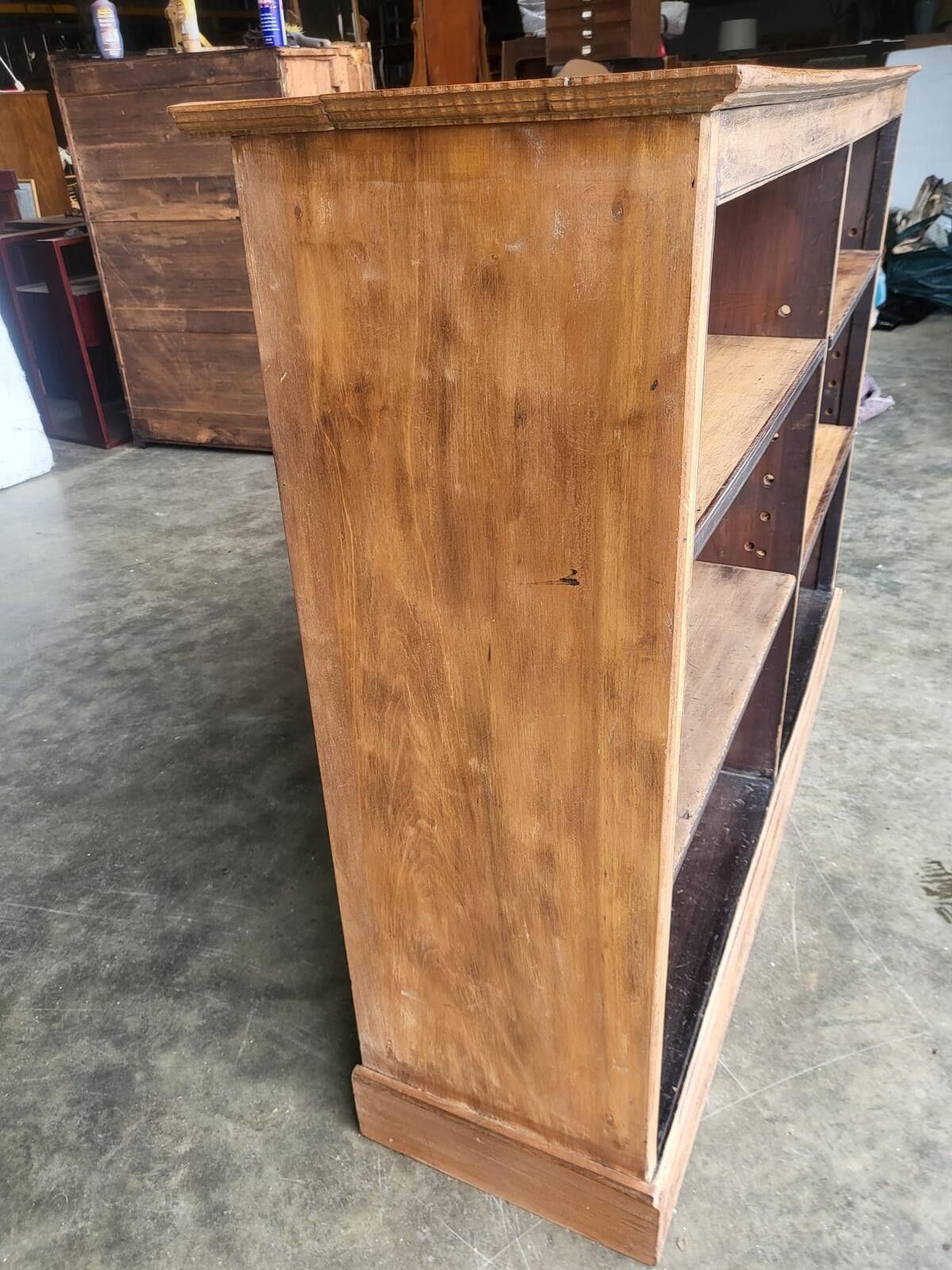 Antique Edwardian Oak Low Open Bookcase Adjustable Shelves photo vinterior