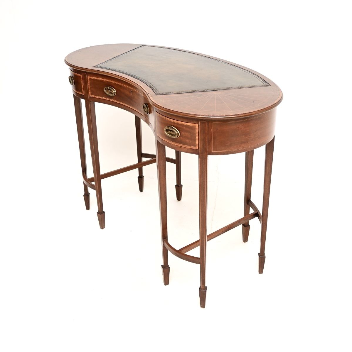 Antique Edwardian Inlaid Mahogany Kidney Shaped Desk photo Furniture