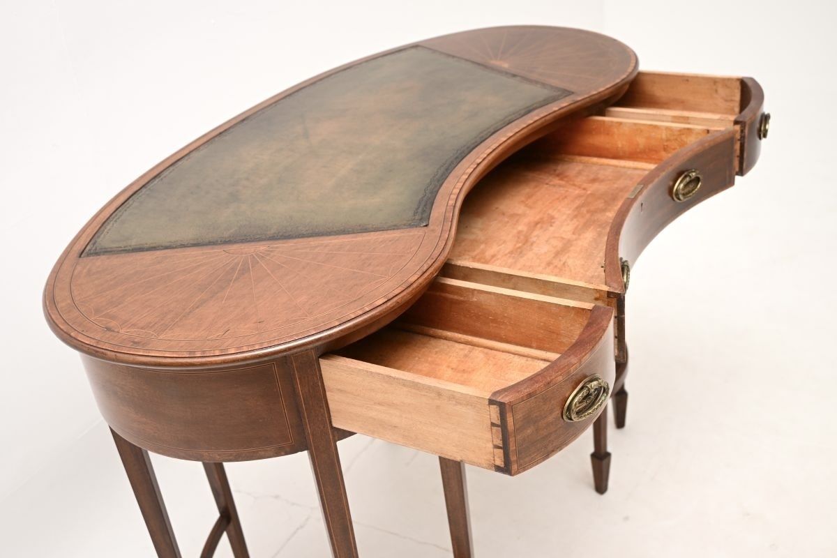 Antique Edwardian Inlaid Mahogany Kidney Shaped Desk photo buy