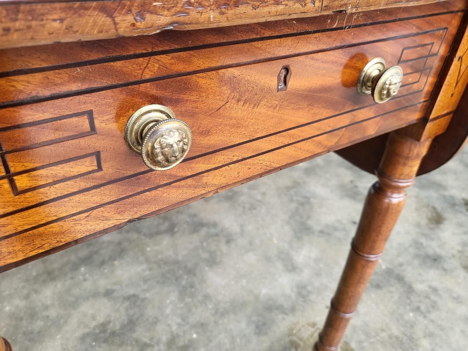 Antique Regency Inlaid Pembroke Drop Leaf Dining Occasional Table Drawer photo vintage