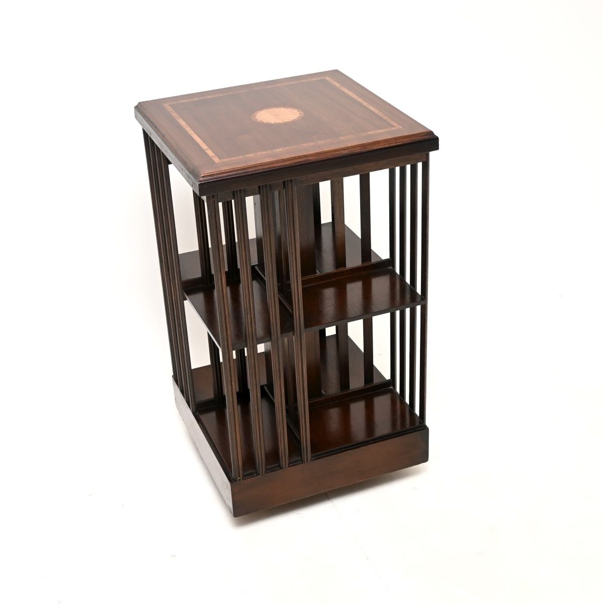 Antique Sheraton Style Inlaid Mahogany Revolving Bookcase