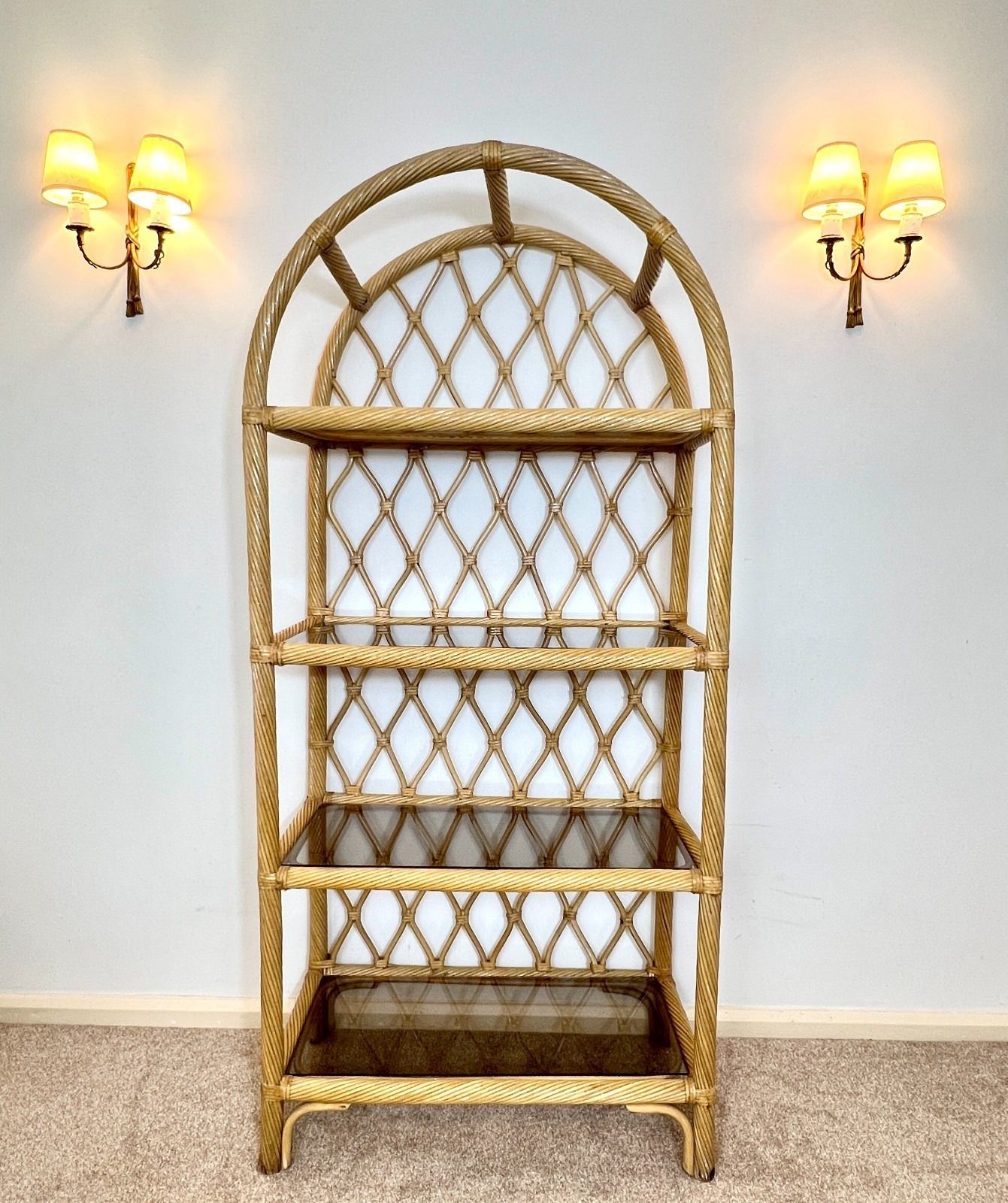 Vintage Bamboo Tall Shelving Unit  Boho Retro 183 Cm photo furniture