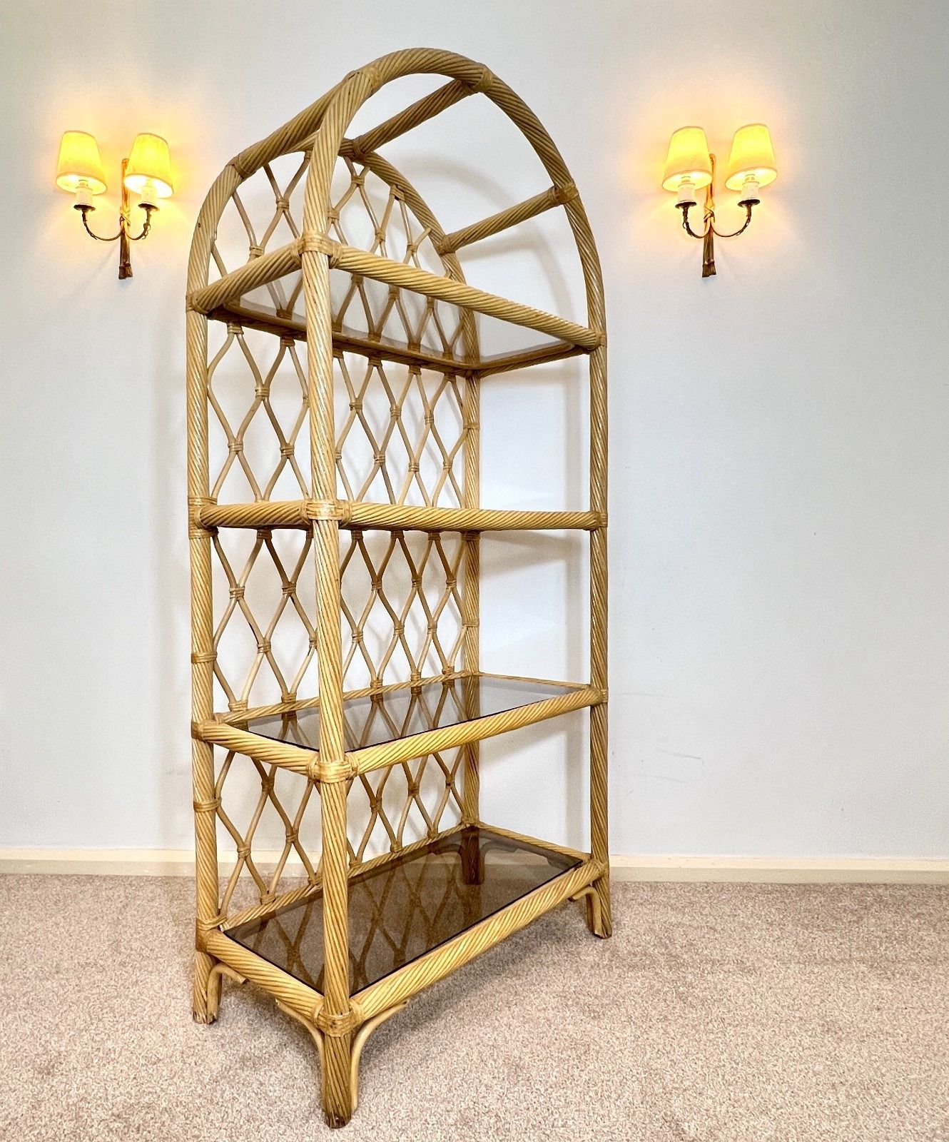 Vintage Bamboo Tall Shelving Unit  Boho Retro 183 Cm photo buy