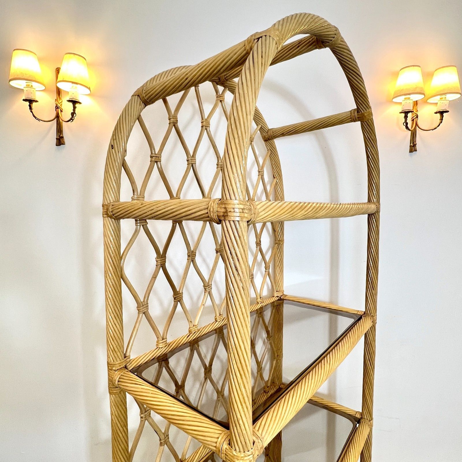 Vintage Bamboo Tall Shelving Unit  Boho Retro 183 Cm photo vintage