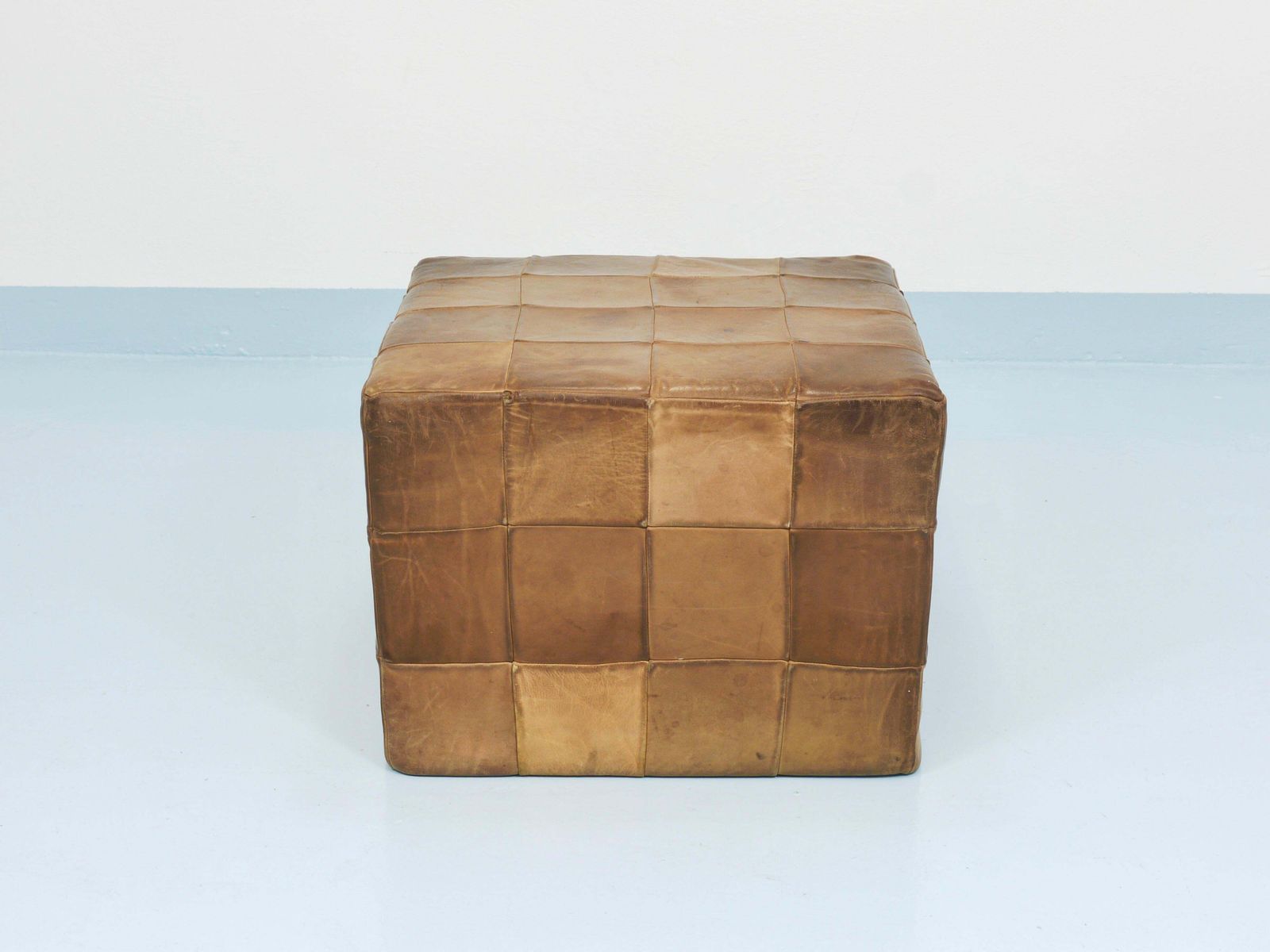 De Sede Patchwork Leather Cube Stool, Pouf, Ottoman, Switzerland, 1970s photo Furniture