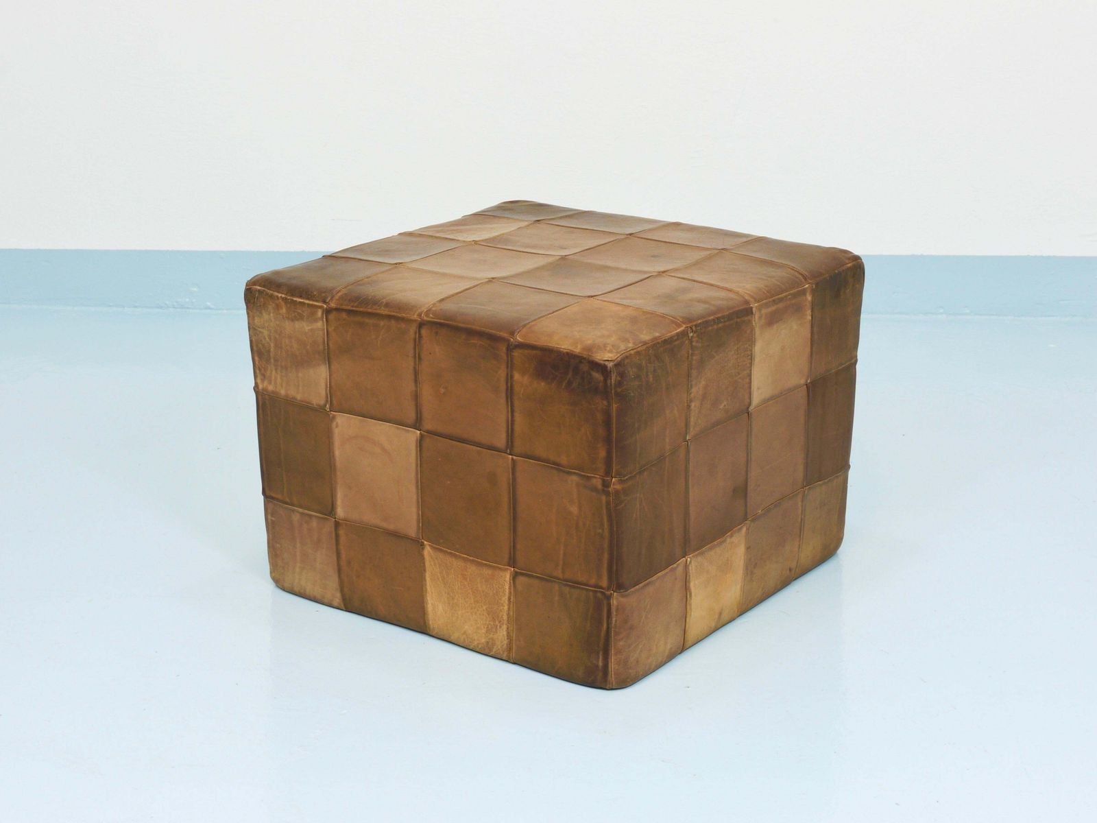 De Sede Patchwork Leather Cube Stool, Pouf, Ottoman, Switzerland, 1970s photo 1268.0